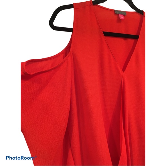 🔥 NWT Vince Camuto Orange Cold Shoulder Blouse - Picture 3 of 8